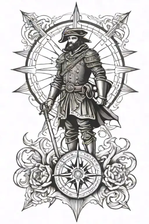 A Conquistador With Compass Rose And Anchor Surrounding