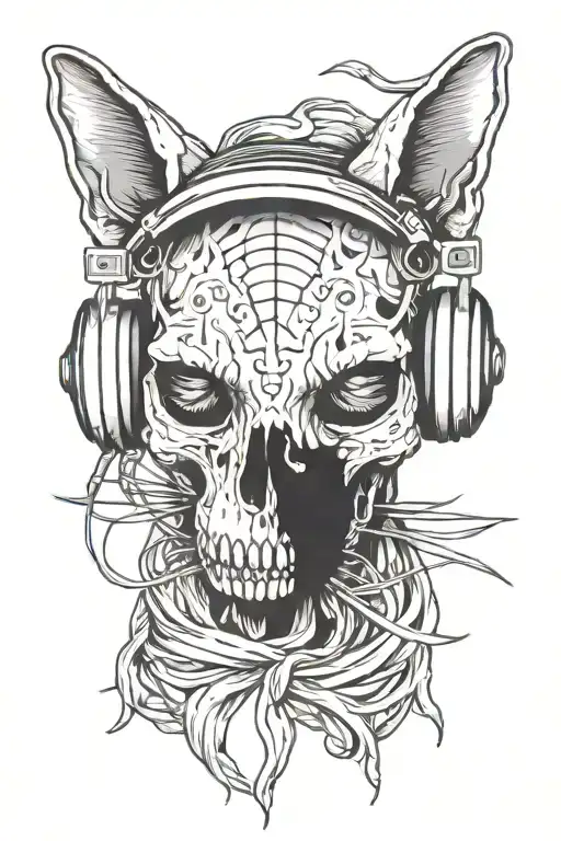 Cat Skull Wearing Headphones