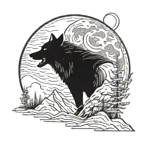 A Wolf Howling On A Mountain Peak Under A Full Moon