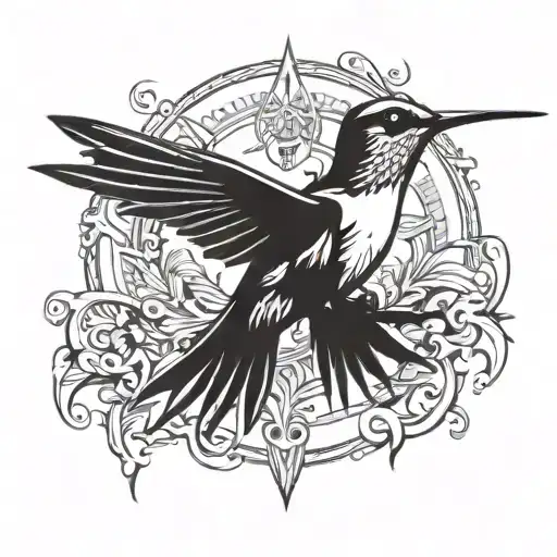 Tribal Hummingbird With Military Insignia Incorporated Into The Design