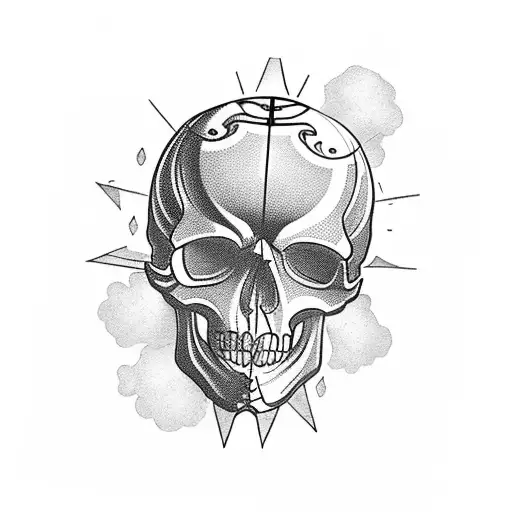 Design A Blackwork Tattoo Of A Skull With A Truck Engine As Its Brain