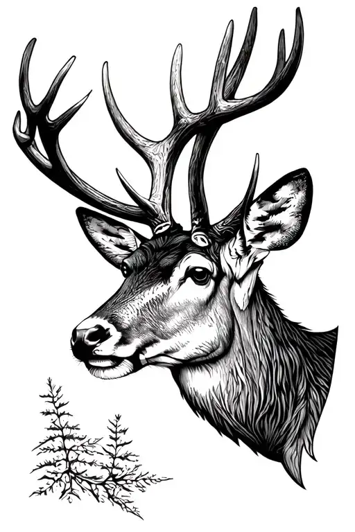 Deer Head With Large Antlers Front View