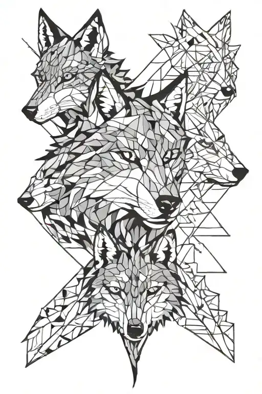 A Geometric Design Incorporating Wolf Heads To Symbolize Family Unity