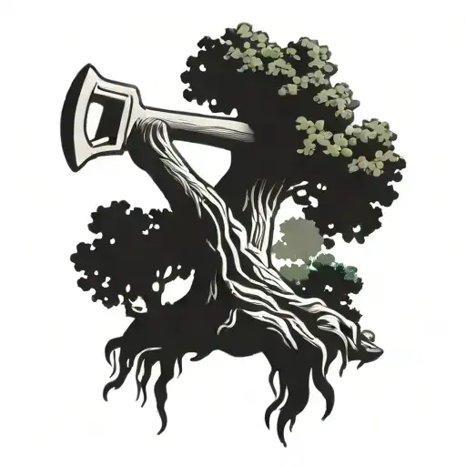 Symbol Of Trust In The Form Of A Strong Oak Tree Intertwined With Construction Tools