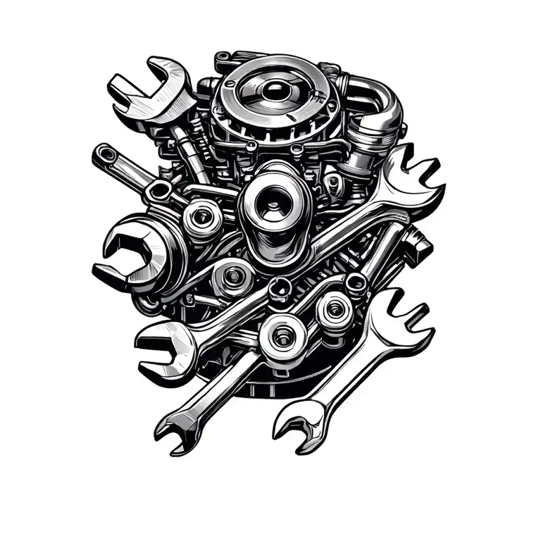 Wrenches And Car Engine