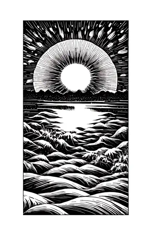 Vaporwave Sun Black Line Minimalist