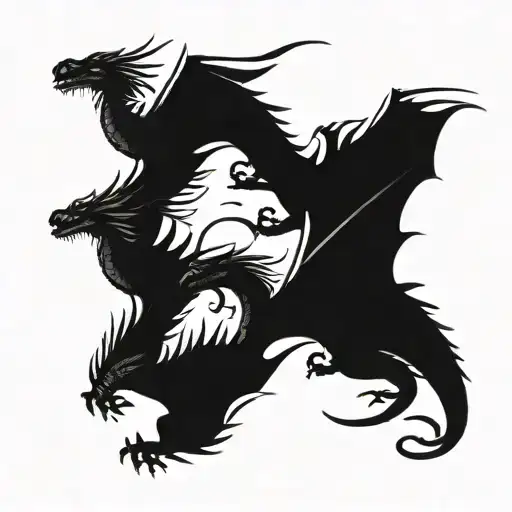 Three Dragons Flying Up In A Line
