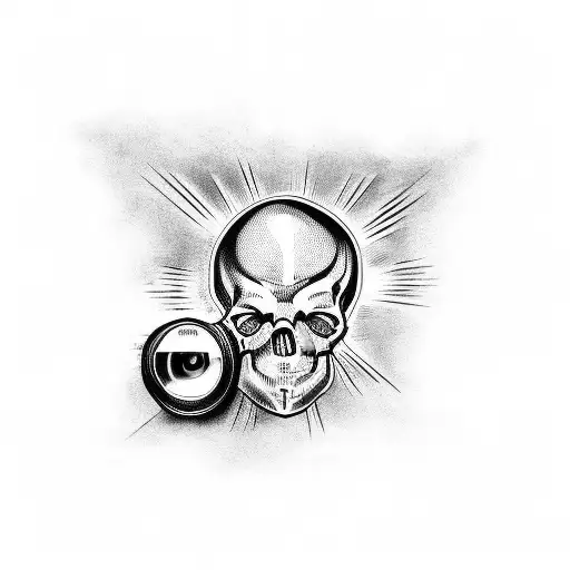 Skull With A Camera Lens As The Eye