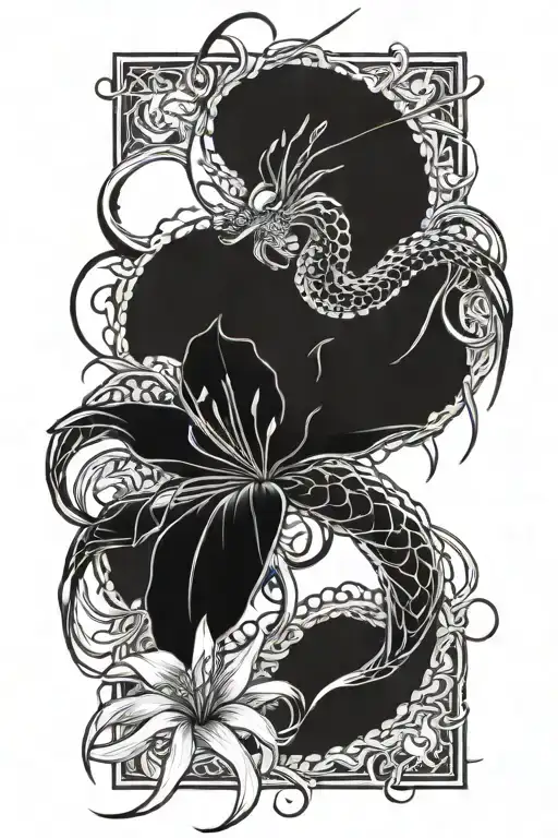 Spider Lilly's And Japanese Dragon