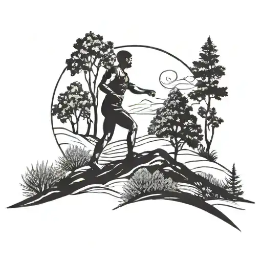 A Silhouette Of A Person Exercising In A Beautiful Countryside Landscape