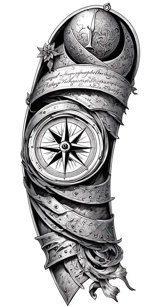 A Compass Intertwined With Elegant Calligraphy Writing Encased In Armor