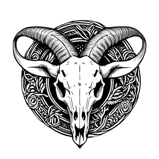 Goat Skull In Tribal Circle Tattoo Design