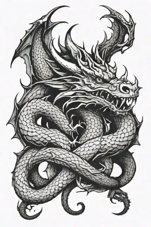 Dragon Wrapped With Cross Surrounded