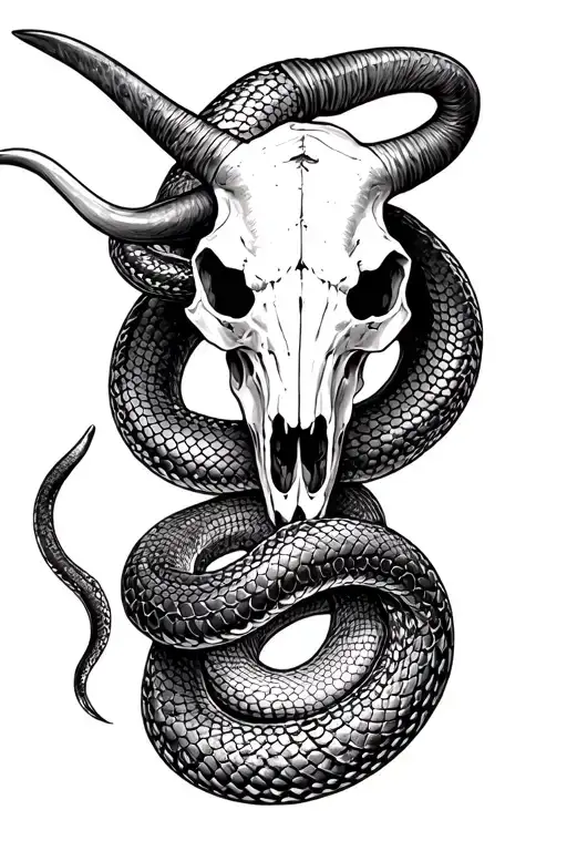 Longhorn Skull With Viper Snake Sleeve
