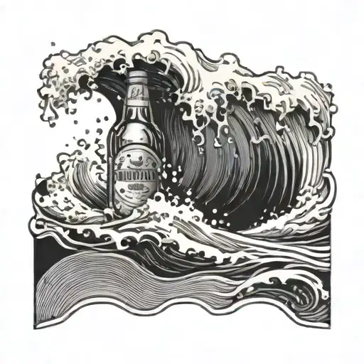 A Wave Crashing On A Beach With A Bottle Of Smirnoff Vodka Floating In The Water