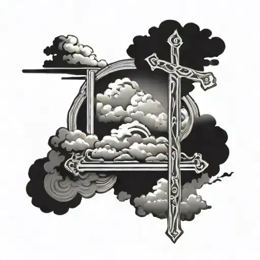 Cross Tattoo With Clouds In The Background