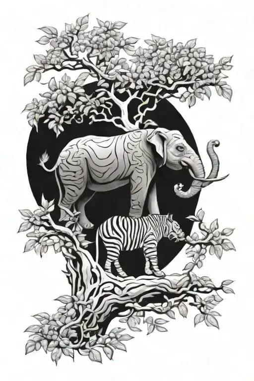 Under The Laurel Tree Draw Elephant And Tiger