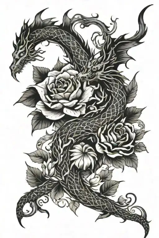 Florae Tattoo With A Dragon Wrapped