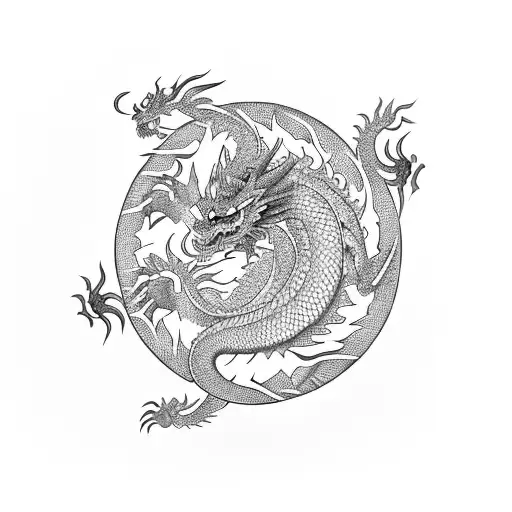 Chinese Fire Dragon In A Fibonacci Spiral