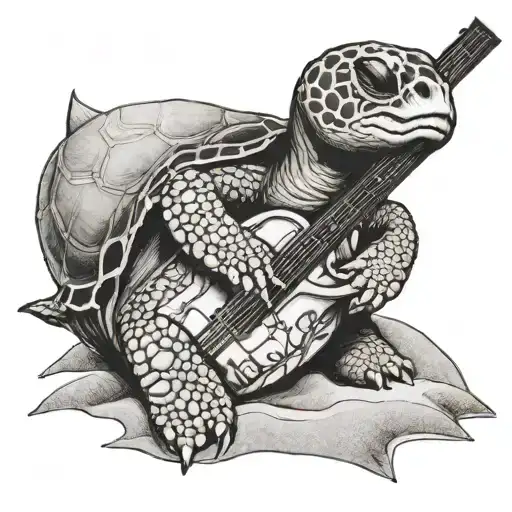 A Turtle Playing A Guitar On A Sandy Beach