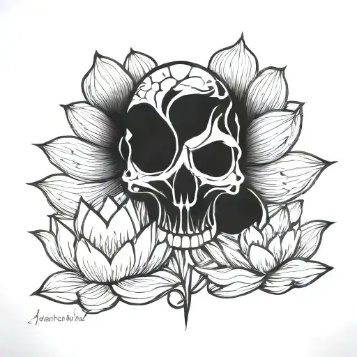 Skull And Lotus Flower Blooming