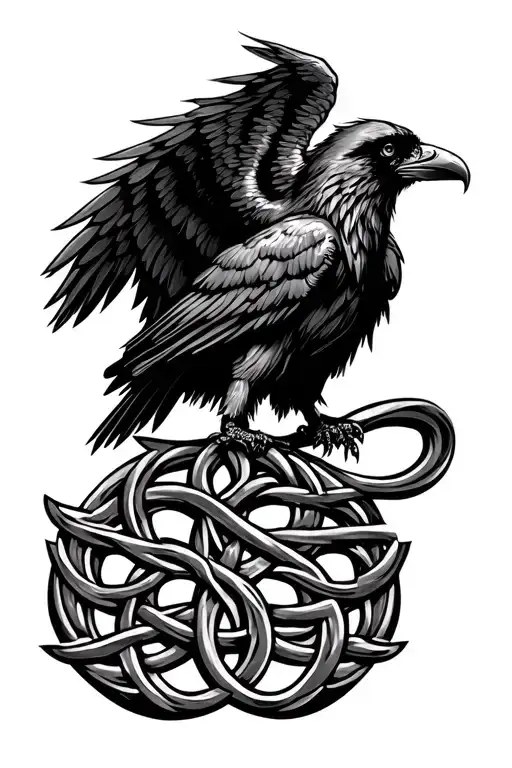Celtic Knotwork Raven Wings Spread Looking Up