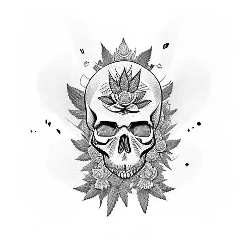 Skull With Marijuana Flowers