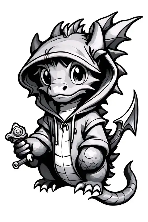 Cute Dragon Wearing A Hoodie Holding A Sythe