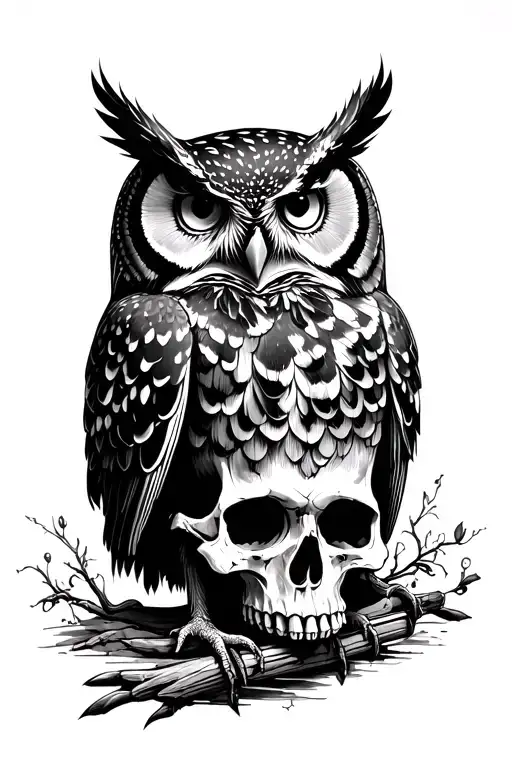 Owl Perched On Skull
