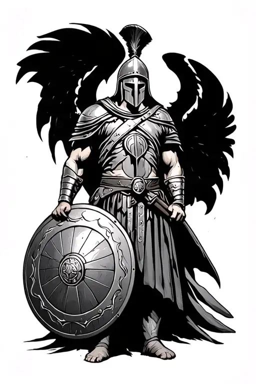 Spartan Warrior Holding Shield