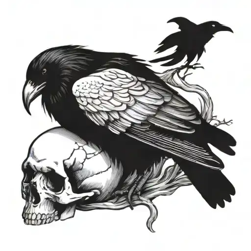 Raven Sitting On A Skull