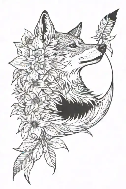 Moon Flowers Feather Wolf
