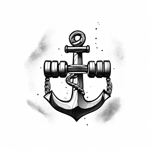 An Anchor Holding A Dumbbell With Rope Doodle