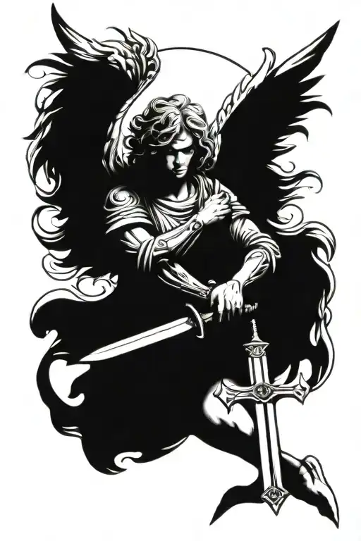 Angel Holding Sword Emerging