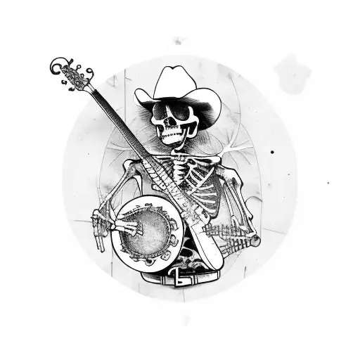 A Skeletal Cowboy Playing A Banjo
