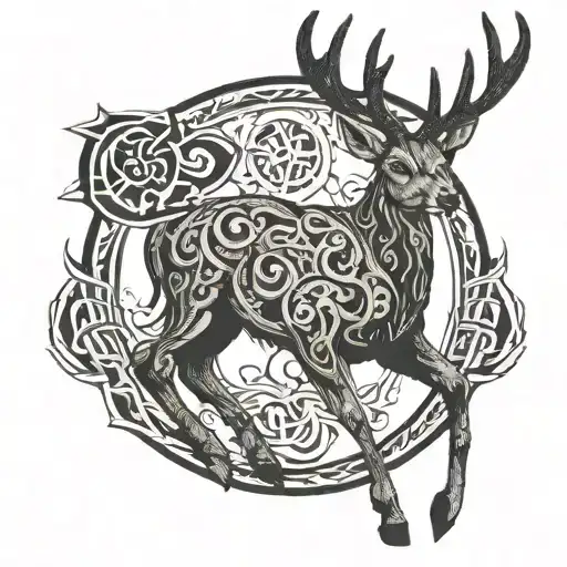 A Majestic Deer With Intricate Norse Symbols Integrated Into Its Antlers
