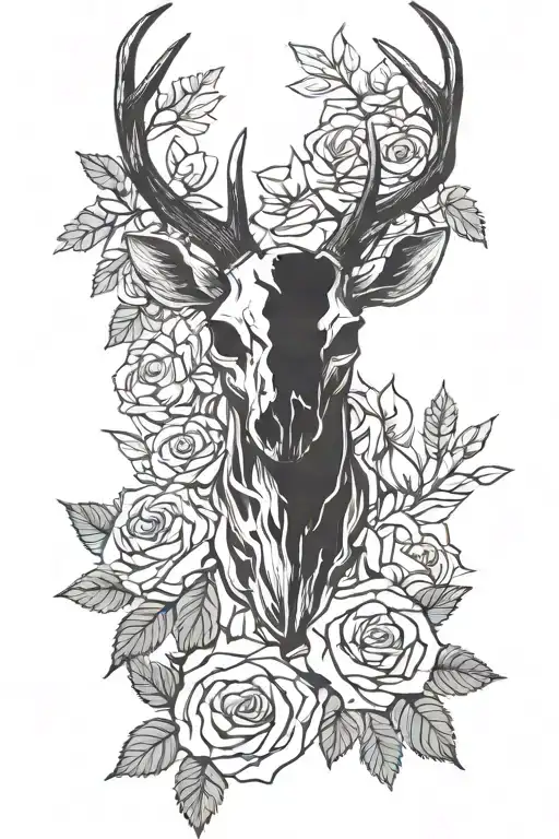 Deer Skull Roses Intertwined