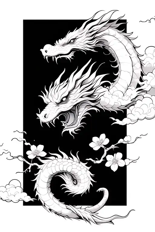 Japanese Dragon With Cherry Blossoms And Clouds