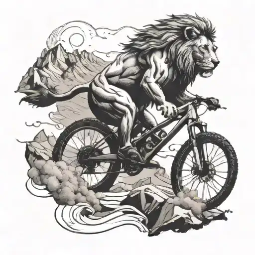 A Fierce Lion Riding A Mountain Bike Through A Rugged Terrain
