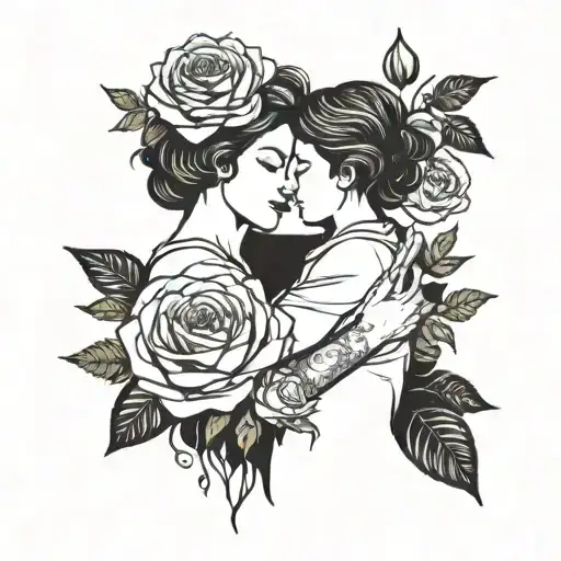 A Mother And Child Silhouette With A Rose And Marigold Bouquet