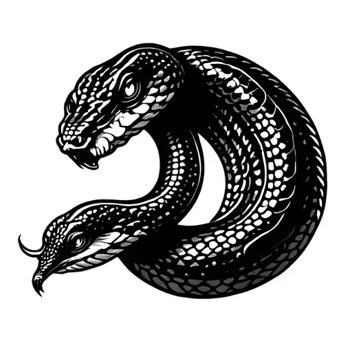 A Black Tattoo-style Illustration Of A Single Snake Forms A Perfect Circle By Biting Its Tail