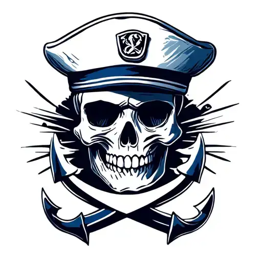 Skull With Sailor Hat And Navy Anchor