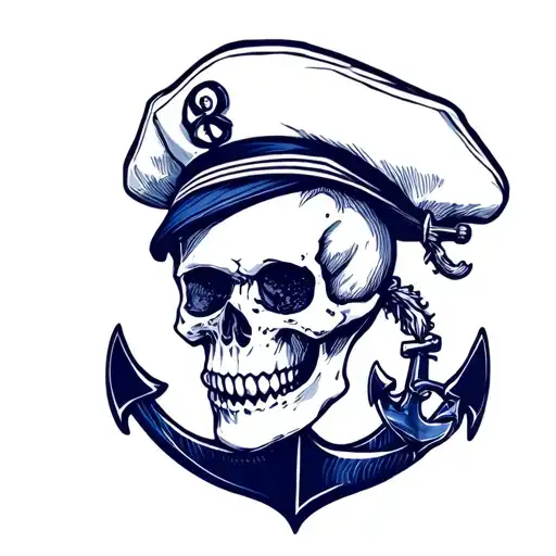 Skull With Sailor Hat And Navy Anchor