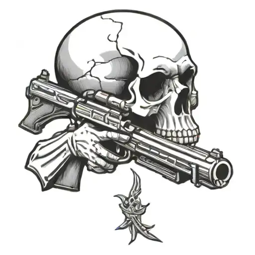 Skull Holding Gun Barrel