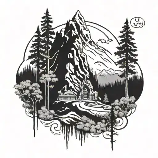 Mahadev Trishul And Motor Cycle Path Through Mountains And Forest