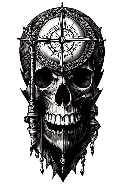 Scull And Viking Compass Surrounded By Various