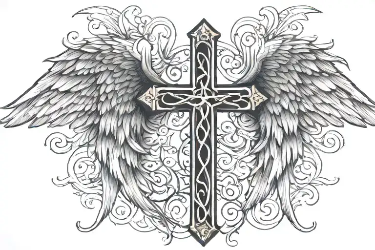 Angel Wings Cross Intertwined