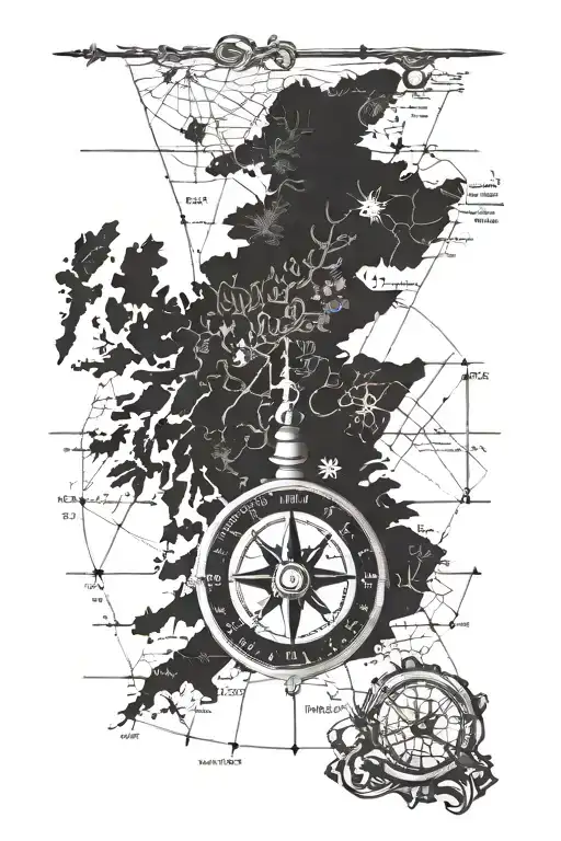 An Old Compass Showing A Map Of Scotland