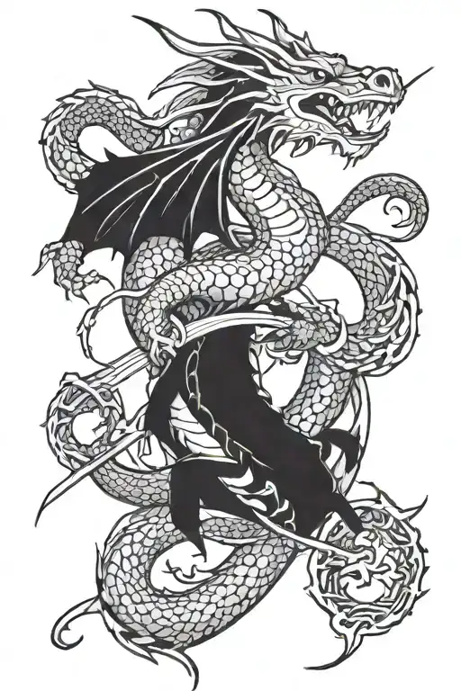 Dragon Around Sword