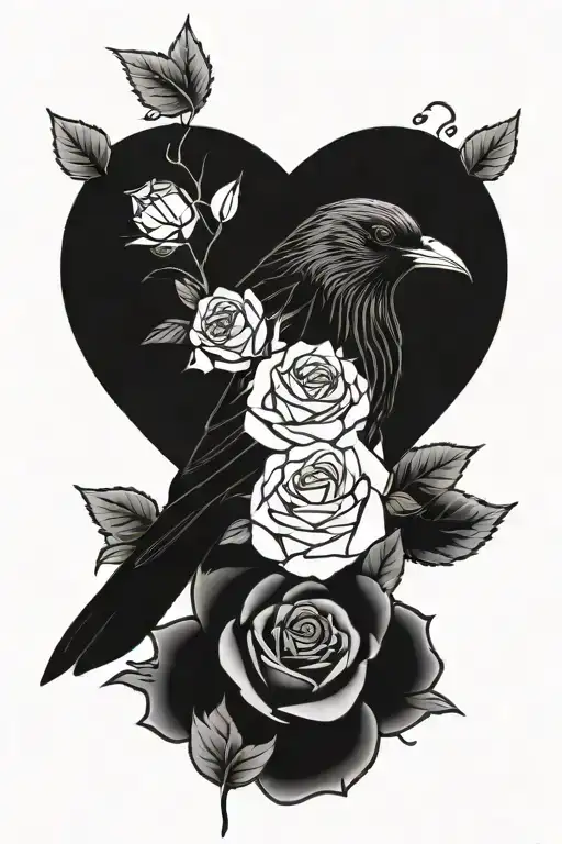 Black Bird Next To Rose